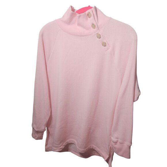 J.Crew Pink High-Neck Button Detail Sweatshirt Long Sleeve Small Cotton Blend Wo - Picture 1 of 5